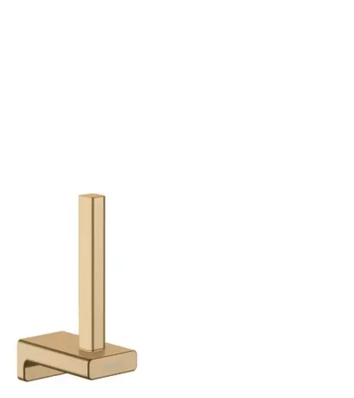 Ersatzpapierrollenhalter von Hansgrohe in Brushed Bronze, mit einem rechteckigen Fuß und vertikalem Halter in schlichtem Design.